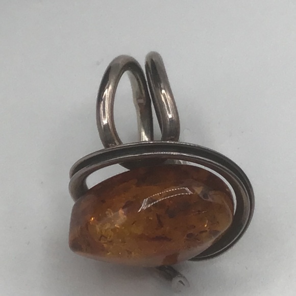 Ring Sterling .925 Silver with Deep Golden Amber Stone - Picture 2 of 9